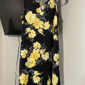 Yellow and Black Spaghetti Strap Midi Sundress for Weddings